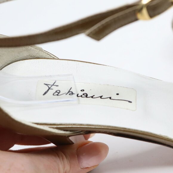 Vintage Fabiosi Olive Green Brown Leather Ankle Strap Peep Toe Pumps Skinny Heel - Picture 9 of 10